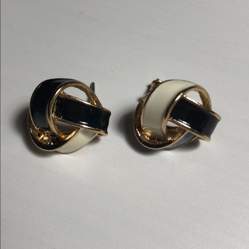Woven Black and White Enamel Earrings